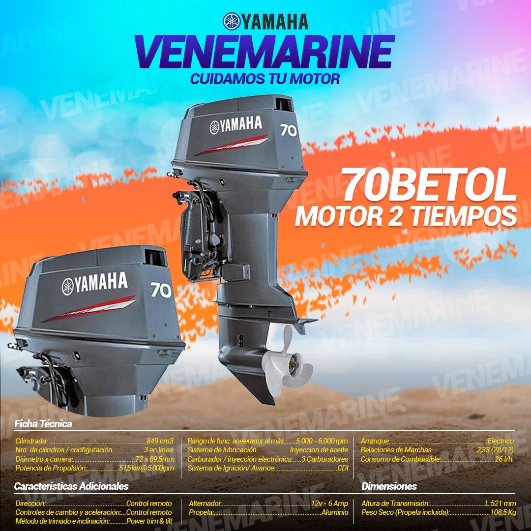 MOTOR FUERA DE BORDA YAMAHA MOD: 70BETOL
